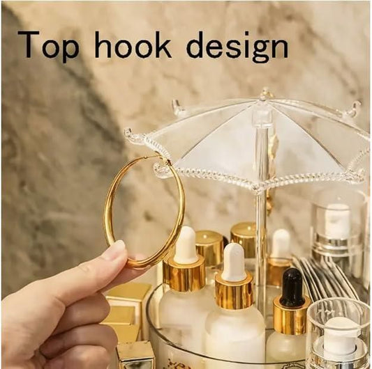 Round Dust-Proof Transparent 2-Layer Rotating Cosmetic Organizer | 360° Umbrella-Shaped Makeup & Skincare Storage Rack (Pack of 1)
