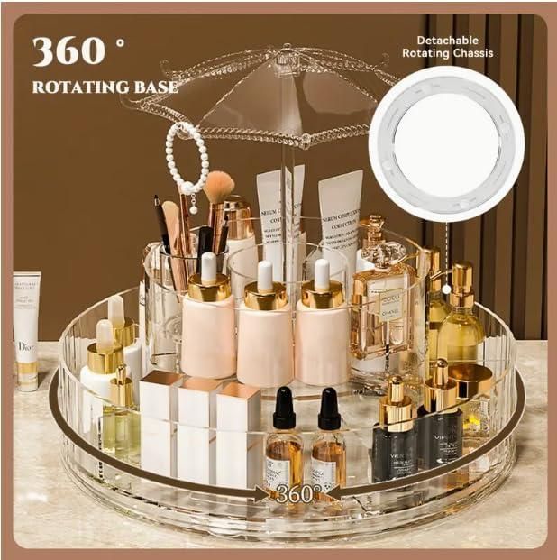 Round Dust-Proof Transparent 2-Layer Rotating Cosmetic Organizer | 360° Umbrella-Shaped Makeup & Skincare Storage Rack (Pack of 1)