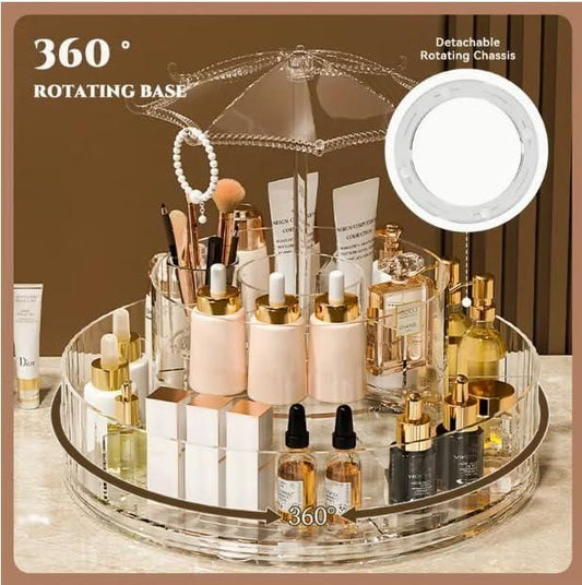 Round Dust-Proof Transparent 2-Layer Rotating Cosmetic Organizer | 360° Umbrella-Shaped Makeup & Skincare Storage Rack (Pack of 1)