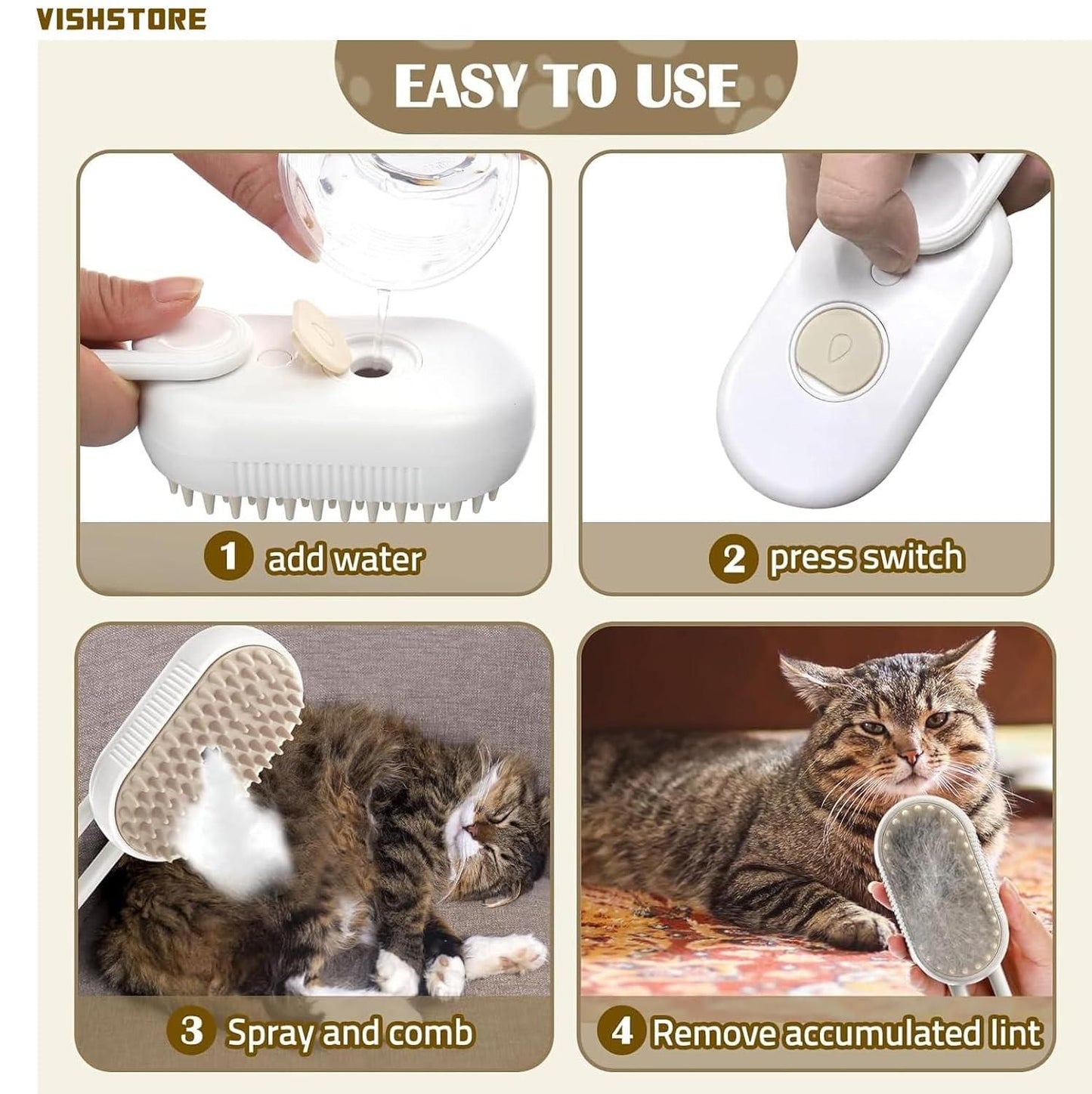 Steam Brush for Dogs and Cats – Gentle Grooming Made Easy