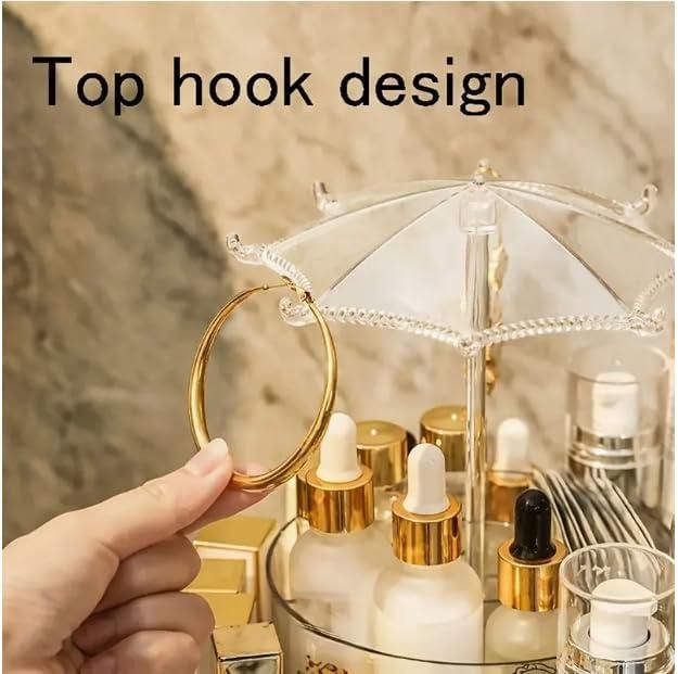 Round Dust-Proof Transparent 2-Layer Rotating Cosmetic Organizer | 360° Umbrella-Shaped Makeup & Skincare Storage Rack (Pack of 1)